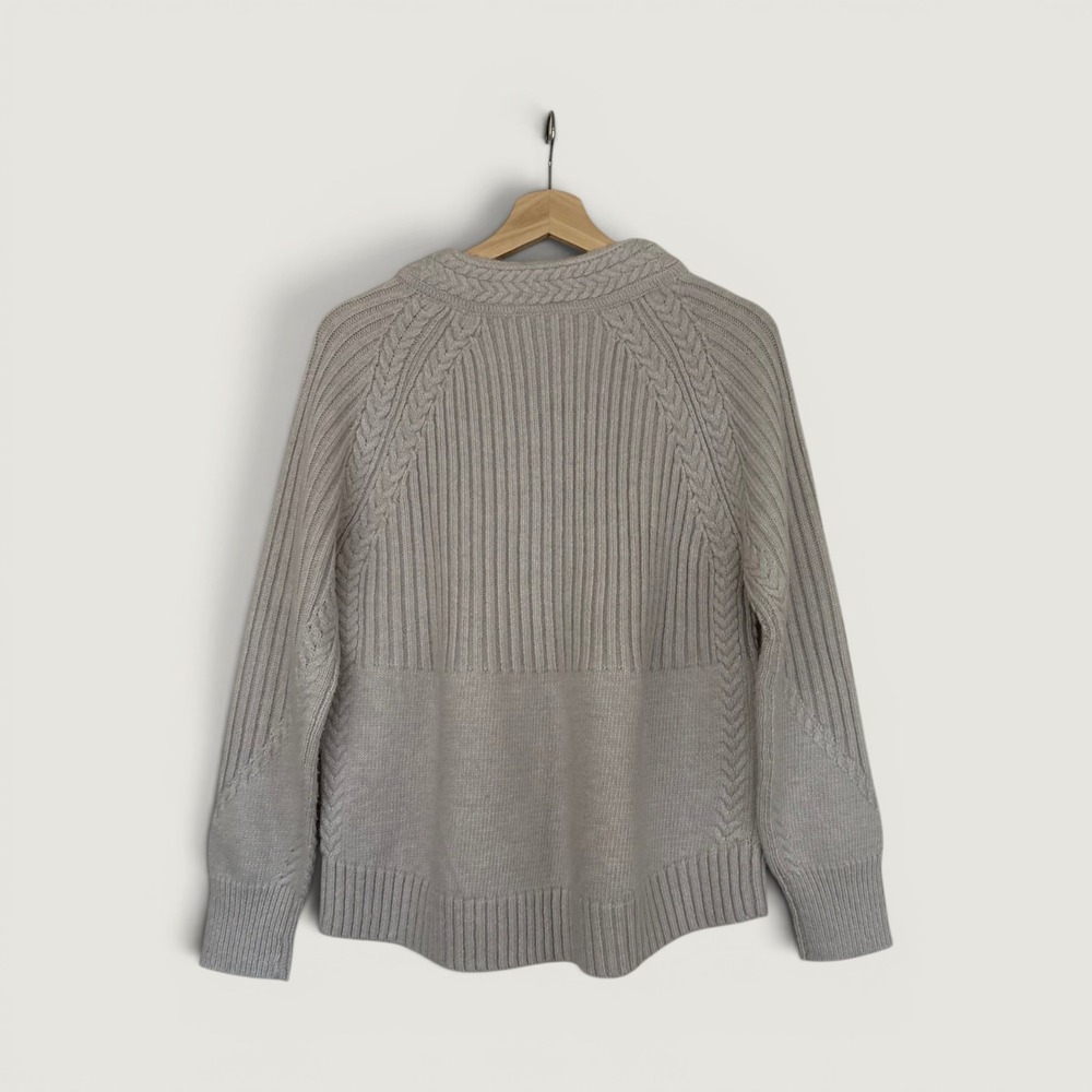 Maeve White Light Gray Cable Knit Sweater Size Large Cozy Textured Pullover - Picture 2 of 6
